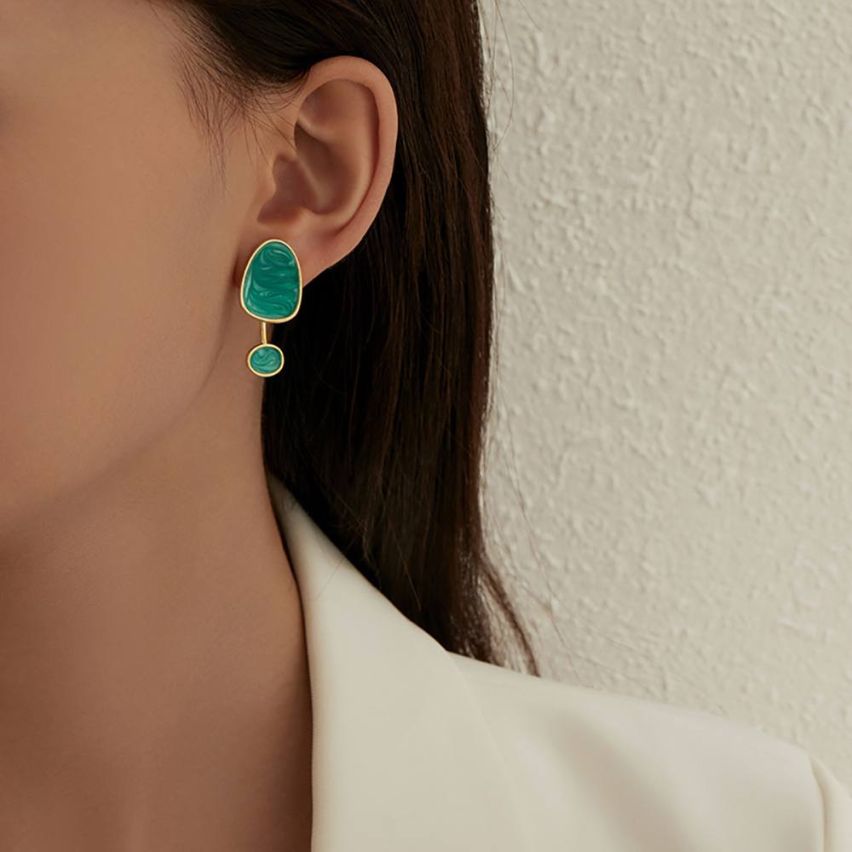 ESSENTIAL Gold Plating 925 Silver Enamel Smooth Earrings