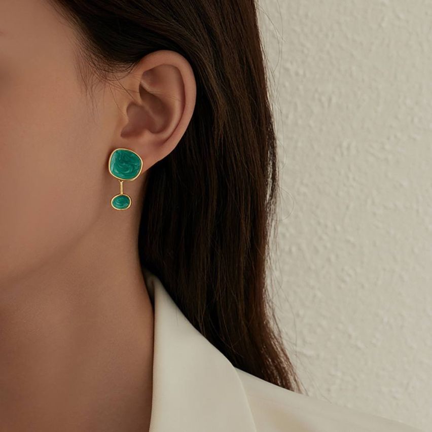 ESSENTIAL Gold Plating 925 Silver Enamel Smooth Earrings