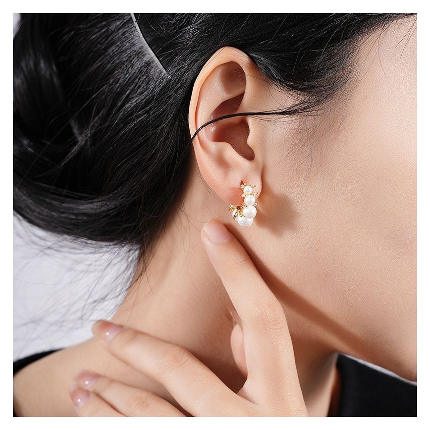 CLASSIC Gold Plating 925 Silver Mother of Pearl Pearls Earrings