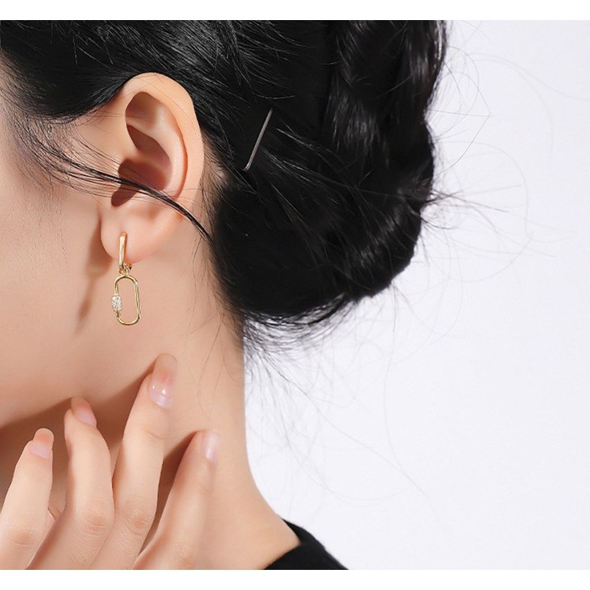 ESSENTIAL Gold Plating 925 Silver Zircon Long Earrings