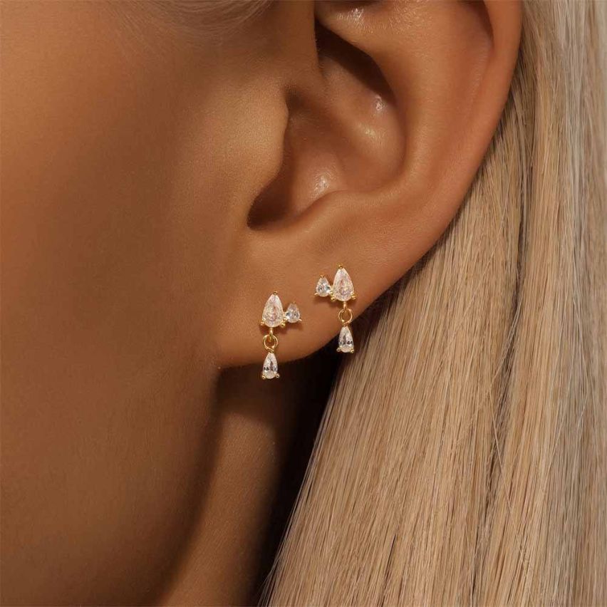 925 Silver Gold Plating Zircon Minimalist Earrings