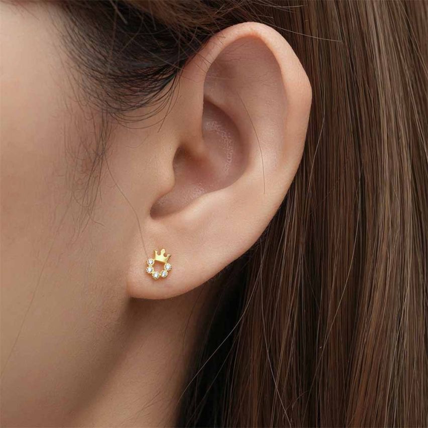 925 Silver Gold Plating Zircon Stud Earrings