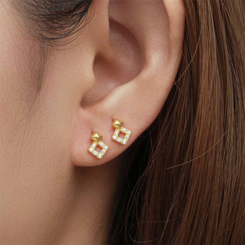 925 Silver Gold Plating Zircon Stud Earrings