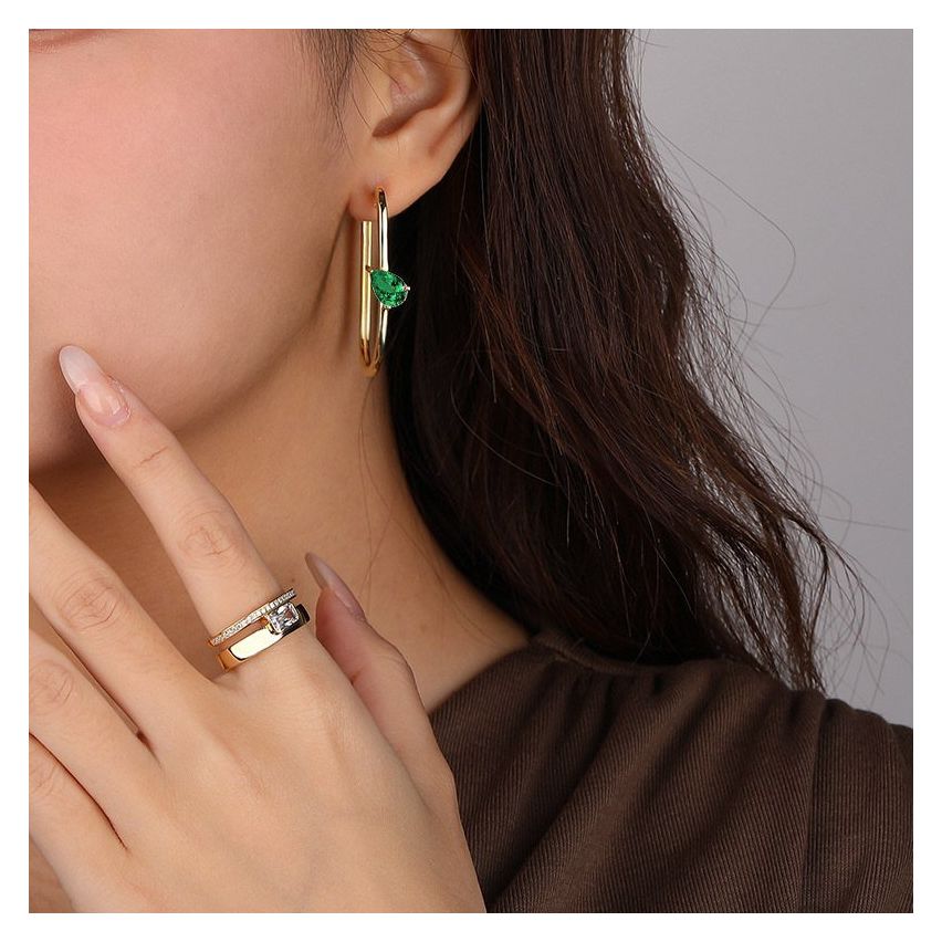 ESSENTIAL Gold Plating 925 Silver Zircon Hoop Earrings