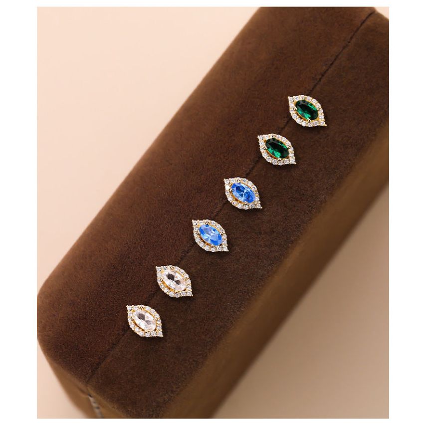 CLASSIC Gold Plating 925 Silver Zircon Stud Earrings