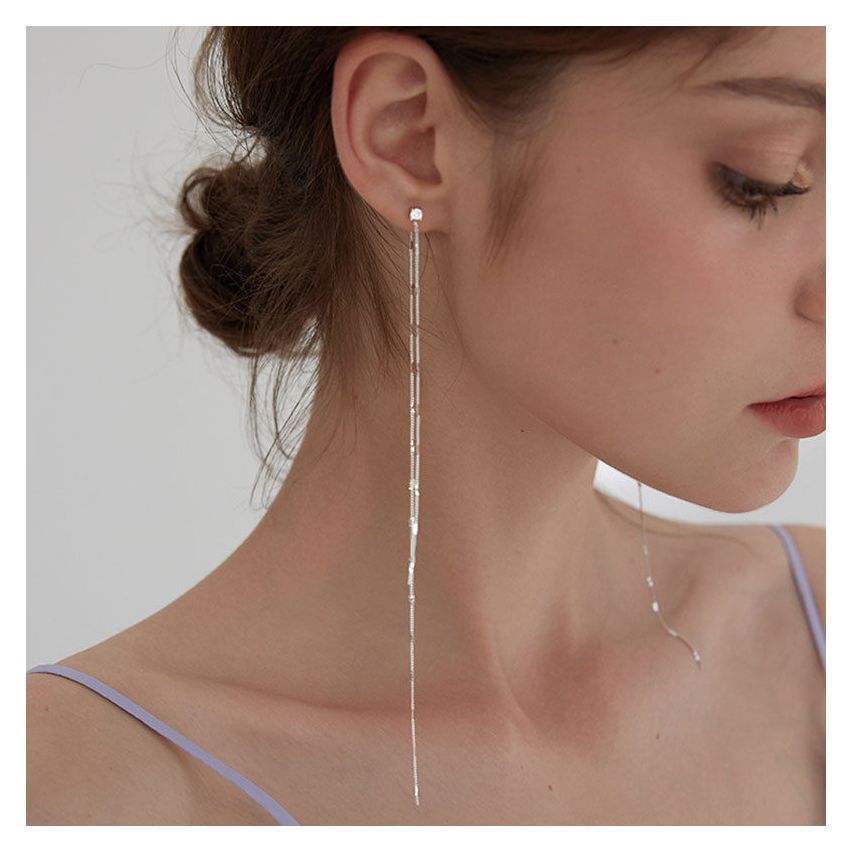 ESSENTIAL Rhodium Plating 925 Silver Long Earrings 