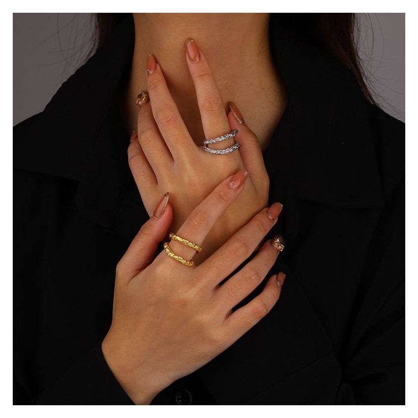 ESSENTIAL Gold Plating 925 Silver Texture Rings