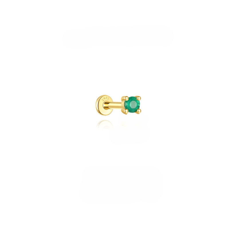 925 Silver Gold Plating Green Zircon Stud Earrings 0.3g