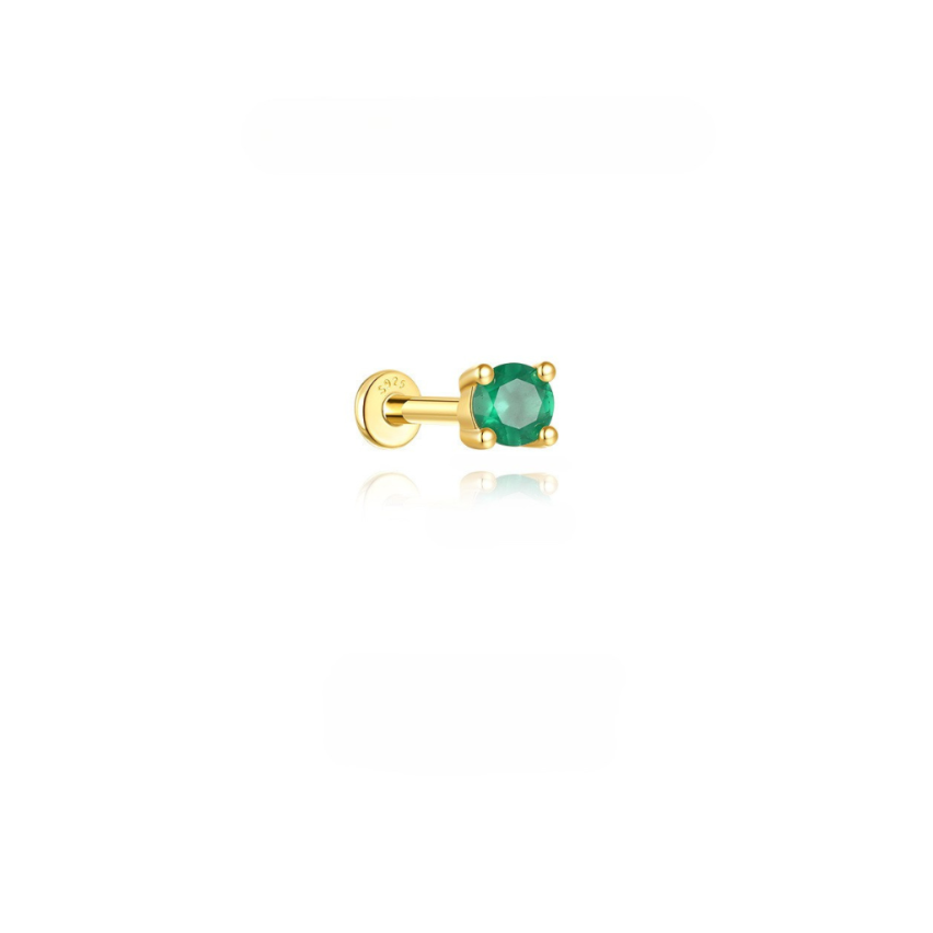 925 Silver Gold Plating Green Zircon Stud Earrings 0.5g