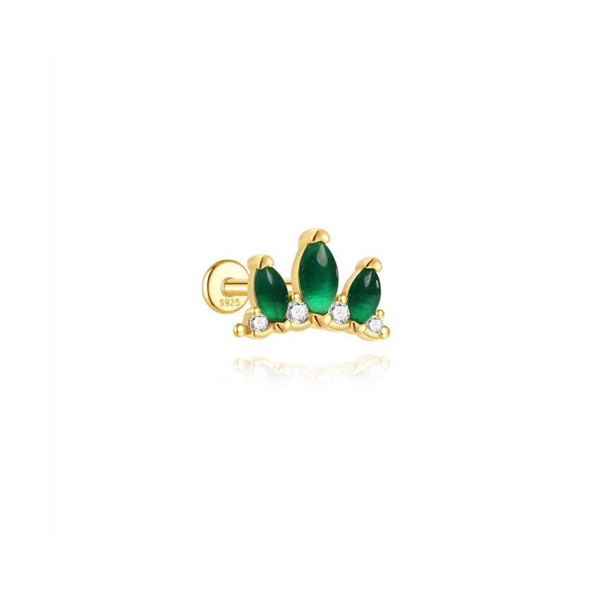 925 Silver New Gold Plating Green Zircon Stud Earrings 0.84g