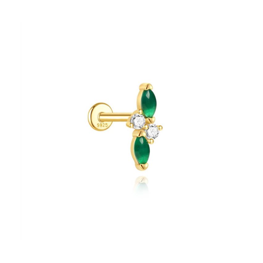 925 Silver New Gold Plating Green Zircon Stud Earrings 0.62g