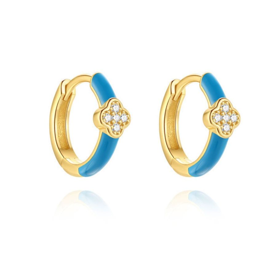 925 Silver New Gold Plating Lake blue Zircon Hoop Earrings 1.55g