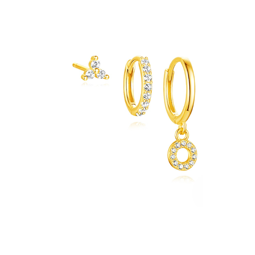 925 Silver Gold Plating Zircon Sets Earrings 1.4g