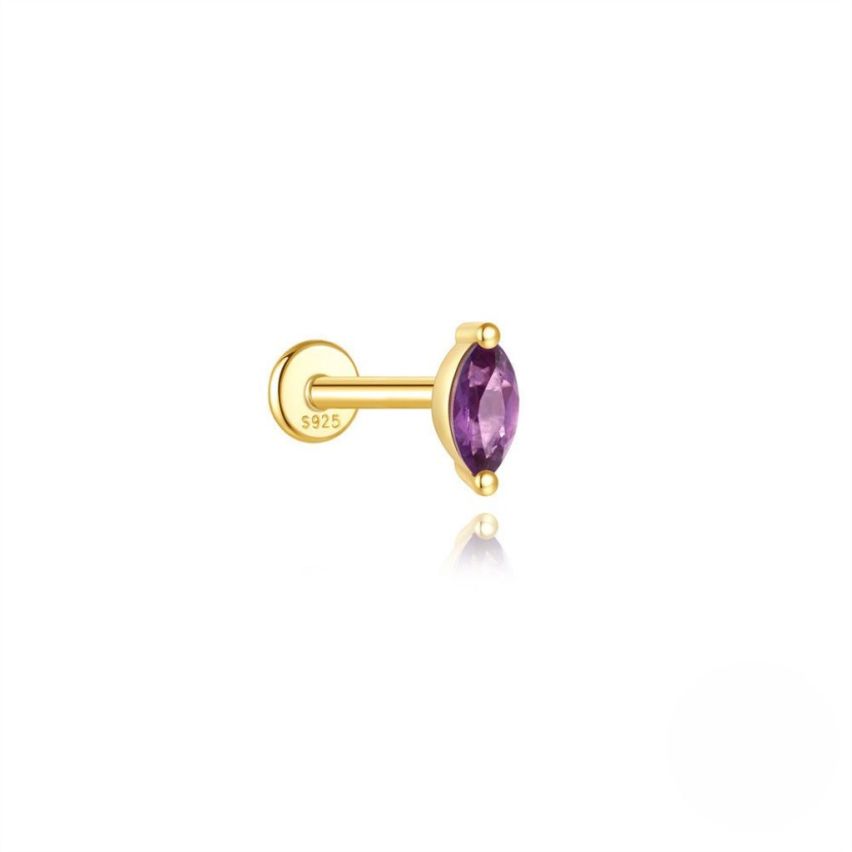 925 Silver New Gold Plating Purple Zircon Stud Earrings 0.5g
