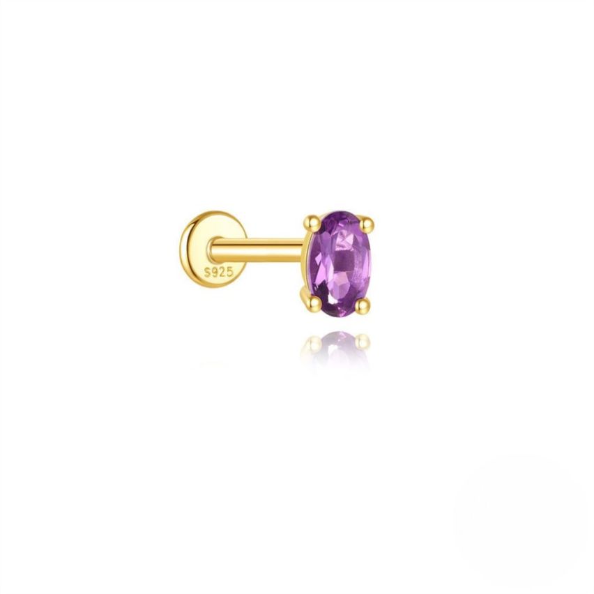 925 Silver New Gold Plating Purple Zircon Stud Earrings 0.5g