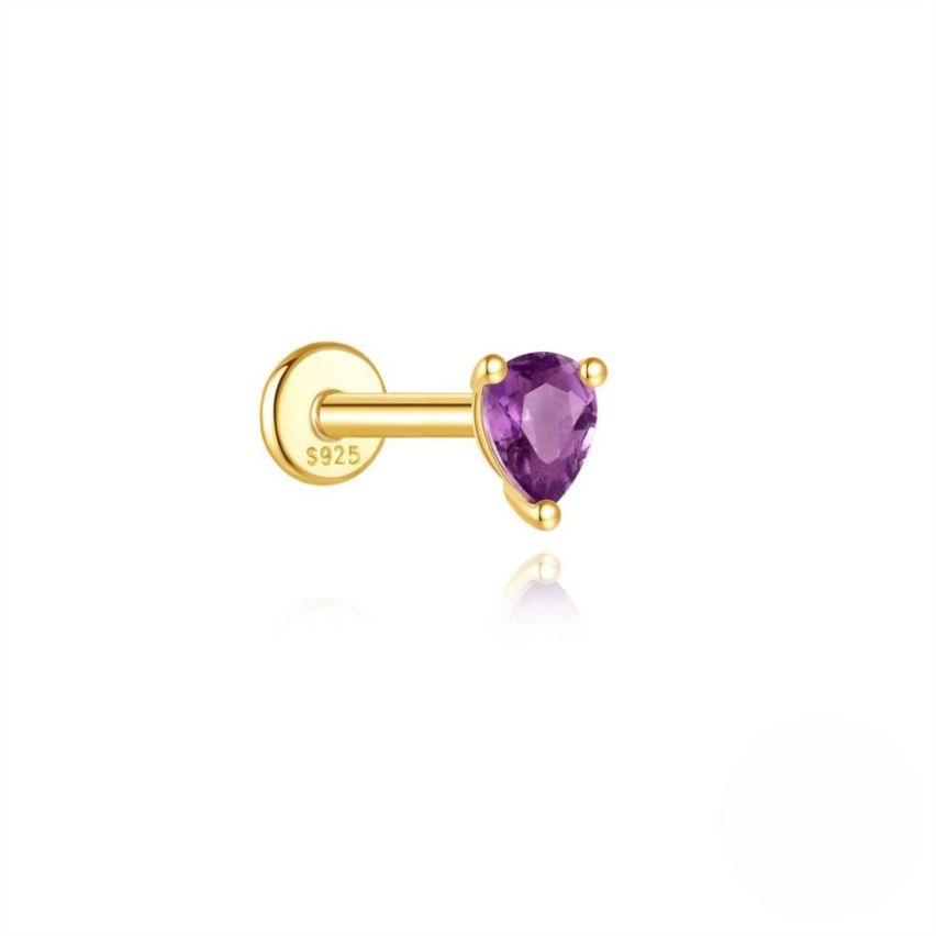 925 Silver New Gold Plating Purple Zircon Stud Earrings 0.5g