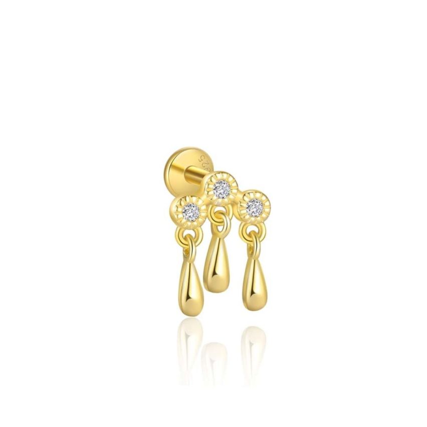 925 Silver Gold Plating Zircon Minimalist Earrings 0.9g 11x8mm