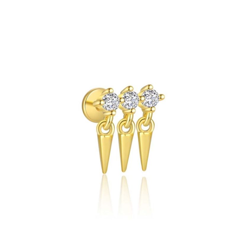 925 Silver Gold Plating Zircon Minimalist Earrings 0.82g 10x8mm