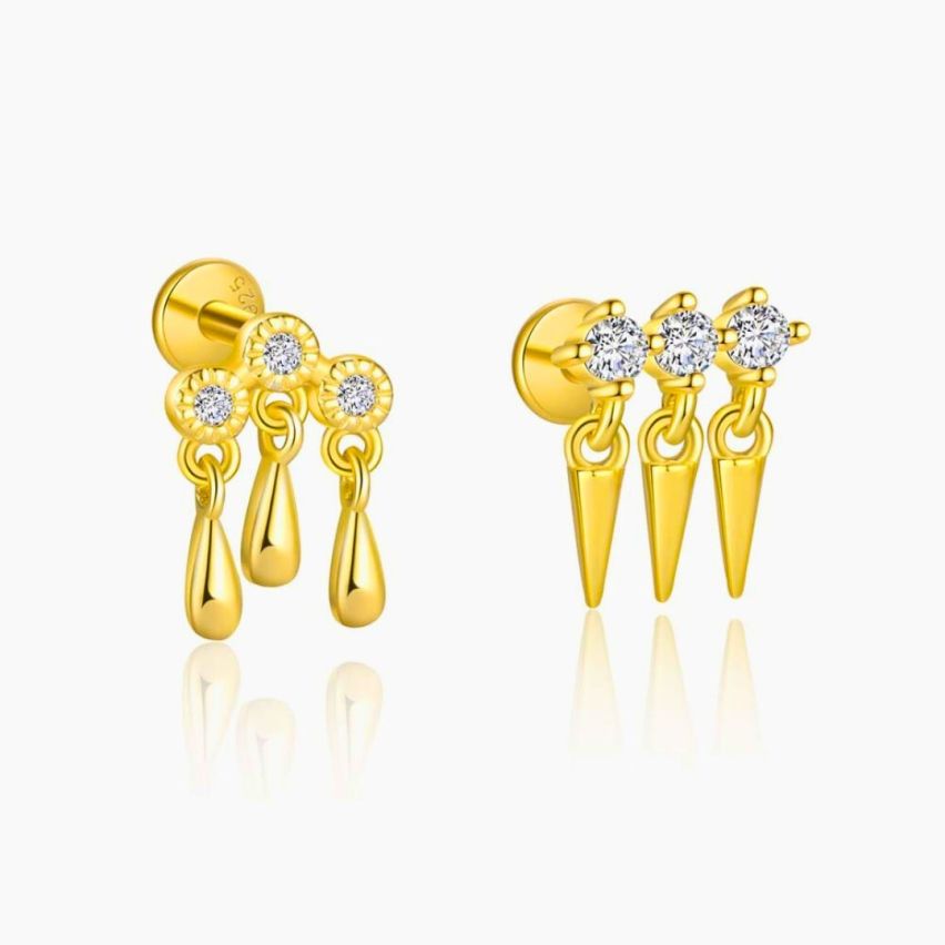 925 Silver Gold Plating Zircon Minimalist Earrings