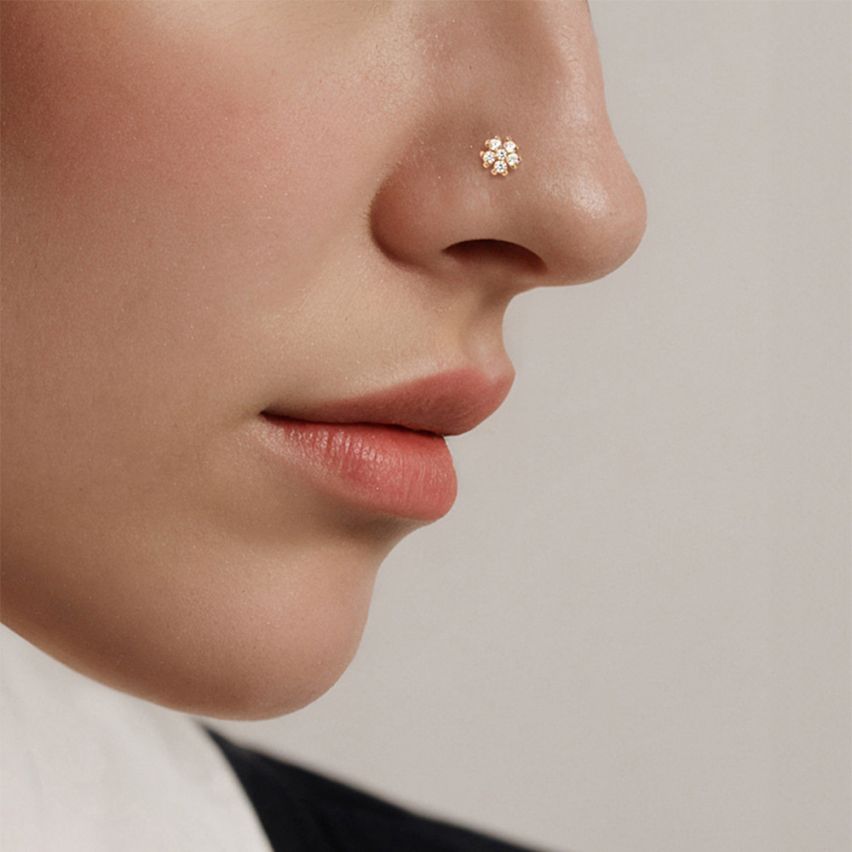 925 Silver Gold Plating Zircon Nose Ring Earrings 0.9g