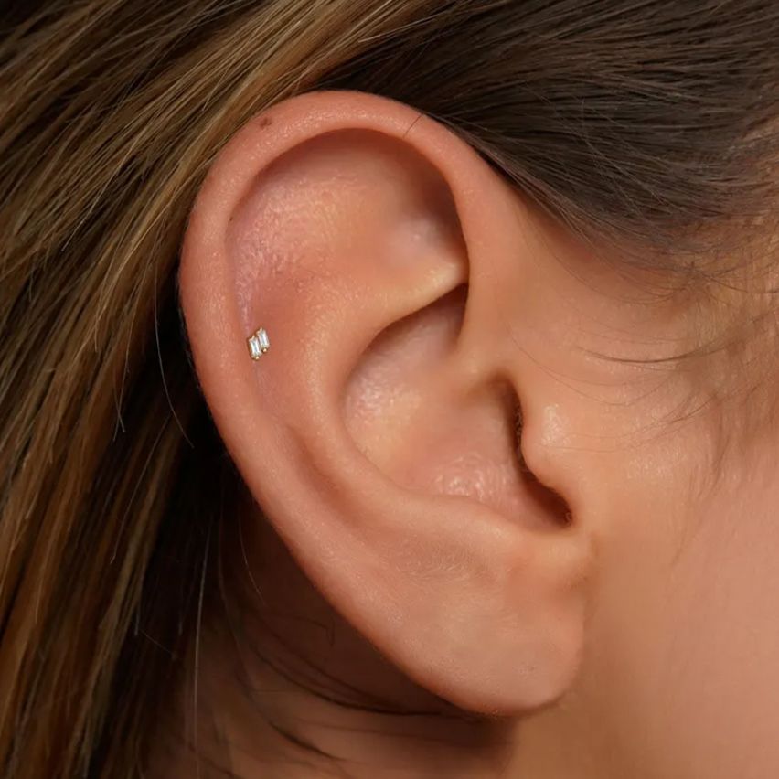 925 Silver Gold Plating Zircon Piercing Earrings 0.27g