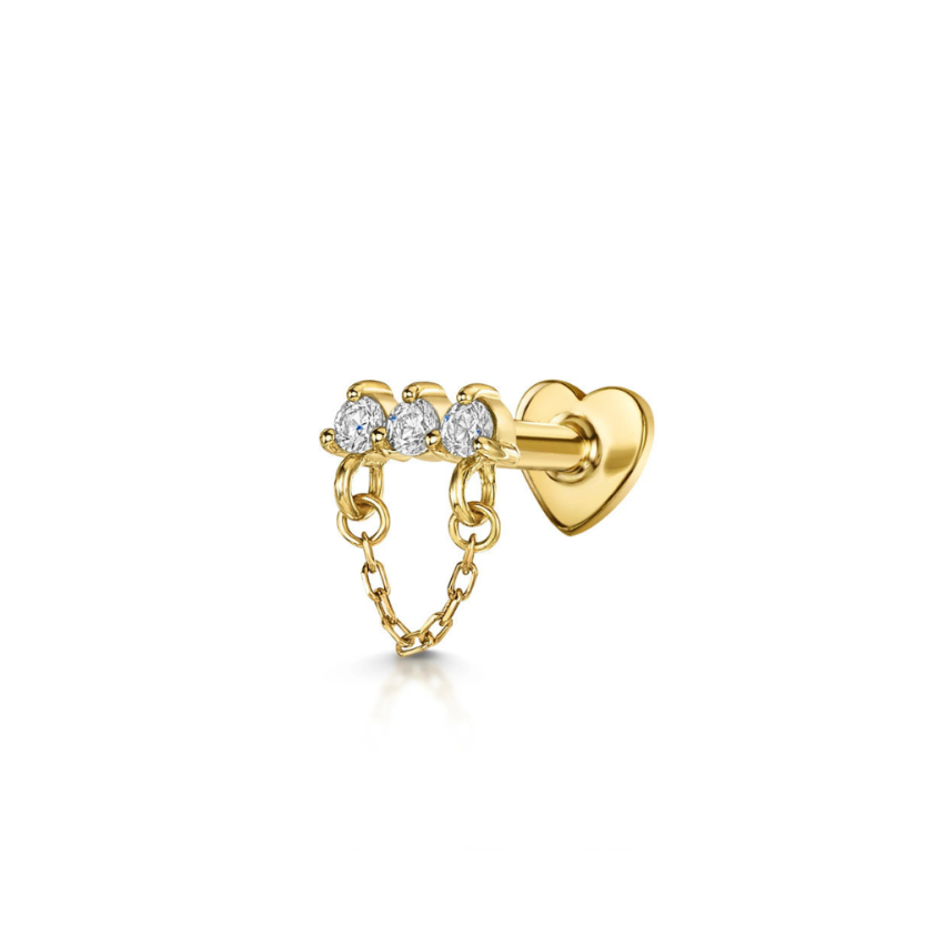 925 Silver Gold Plating Zircon Piercing Earrings 0.49g 11x7mm