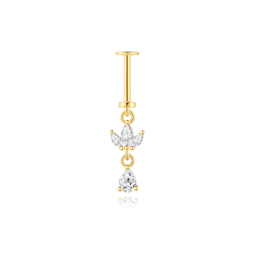 925 Silver Gold Plating Zircon Piercing Earrings 0.59g