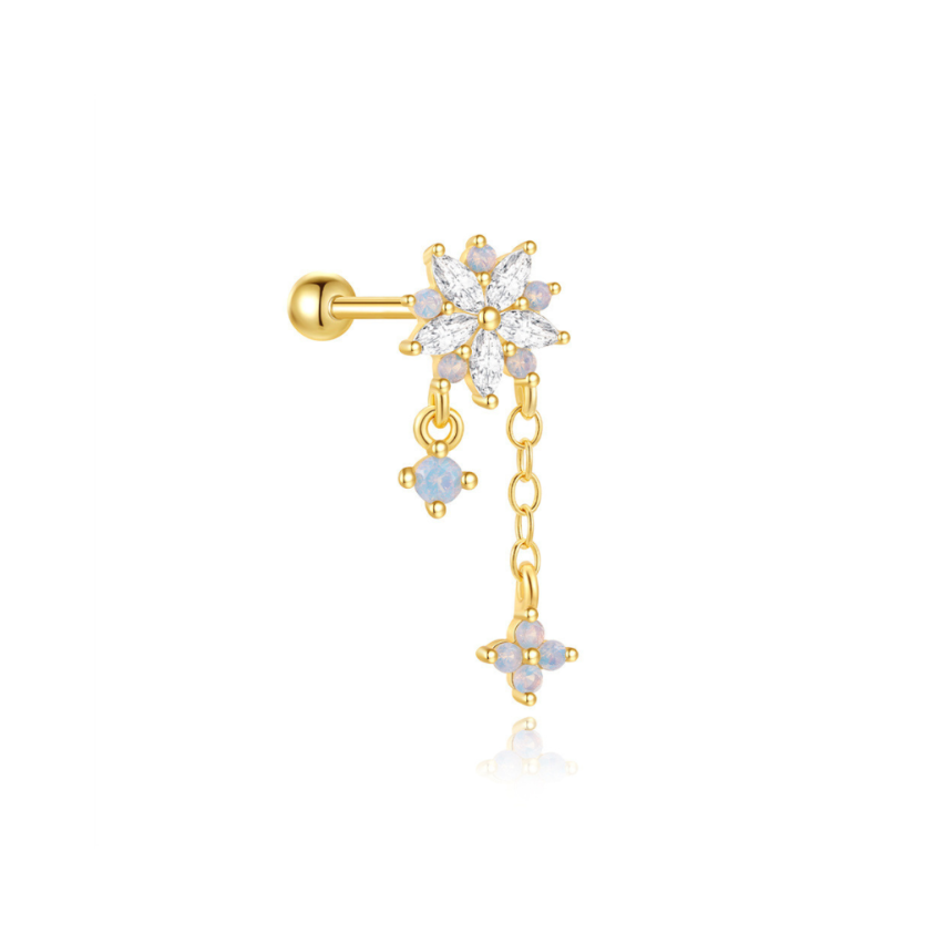 925 Silver Gold Plating Zircon Piercing Earrings 0.77g 19x7mm