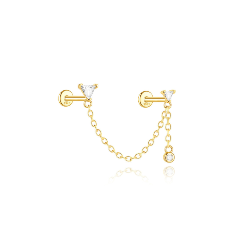 925 Silver Gold Plating Zircon Piercing Earrings 0.82g 30x3mm