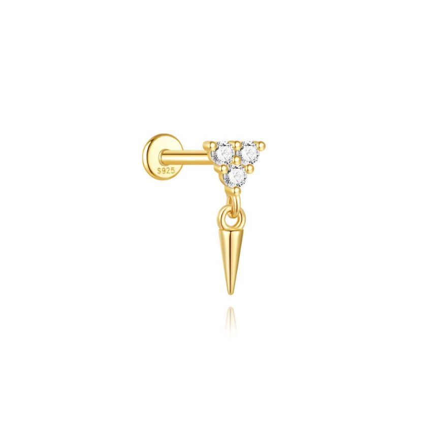 925 Silver New Gold Plating Zircon Piercing Earrings 0.46g