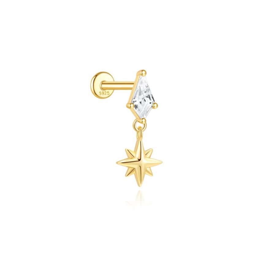925 Silver New Gold Plating Zircon Piercing Earrings 0.58g