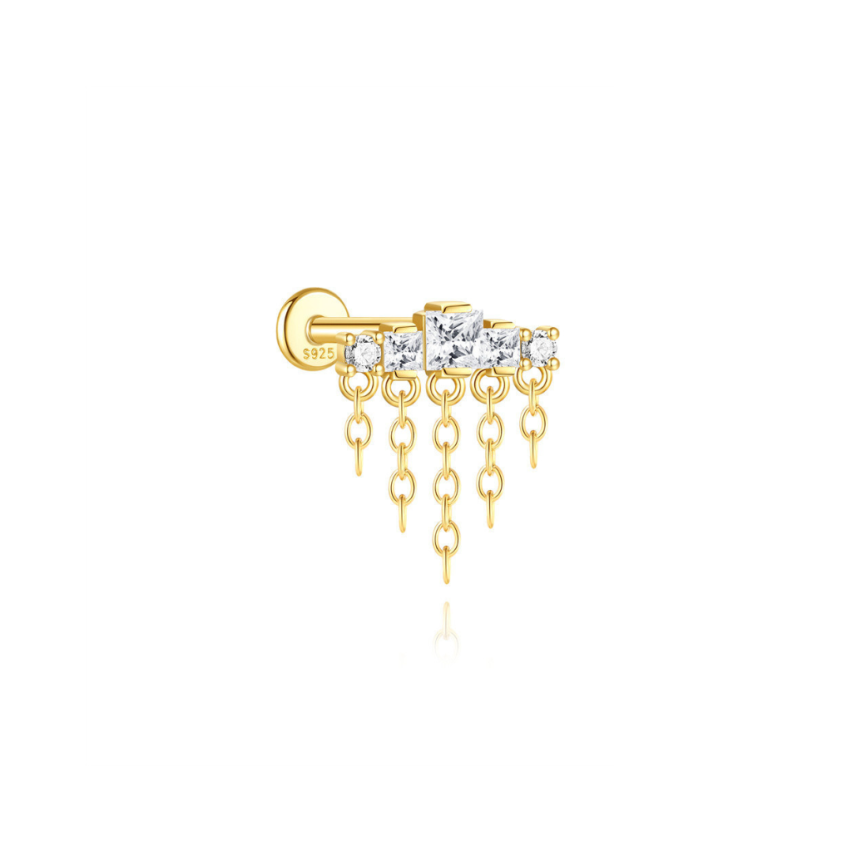 925 Silver Gold Plating Zircon Piercing Earrings 0.7g