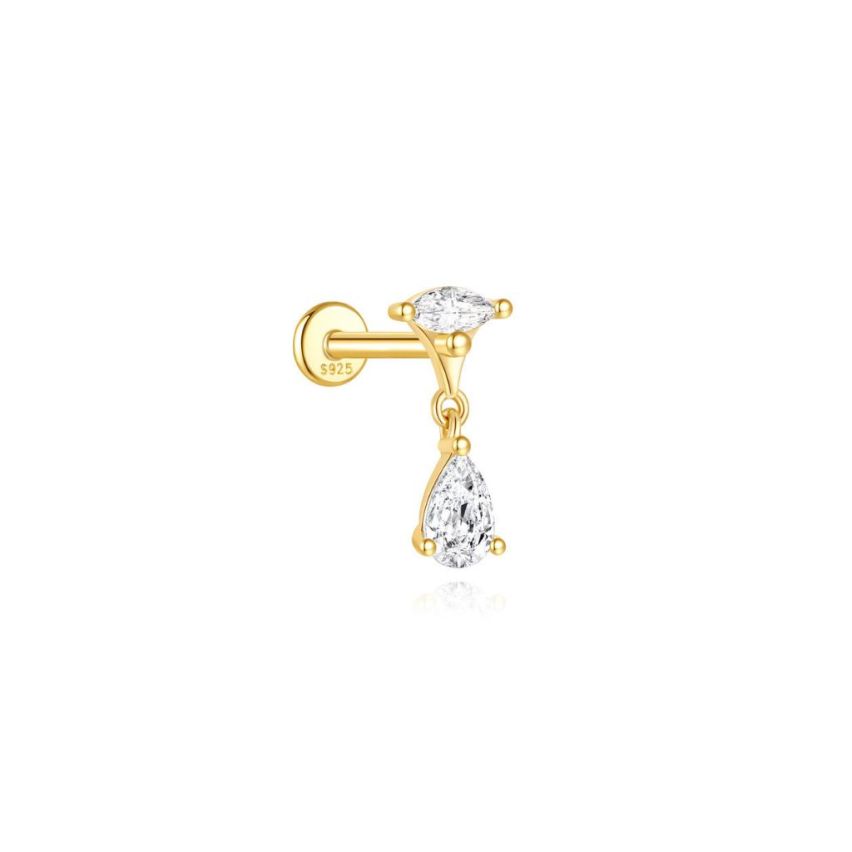 925 Silver New Gold Plating Zircon Piercing Earrings 0.42g