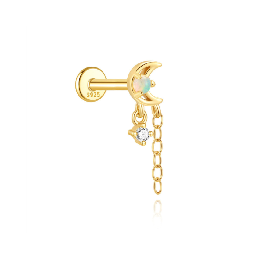 925 Silver Gold Plating Zircon Piercing Earrings 0.39g
