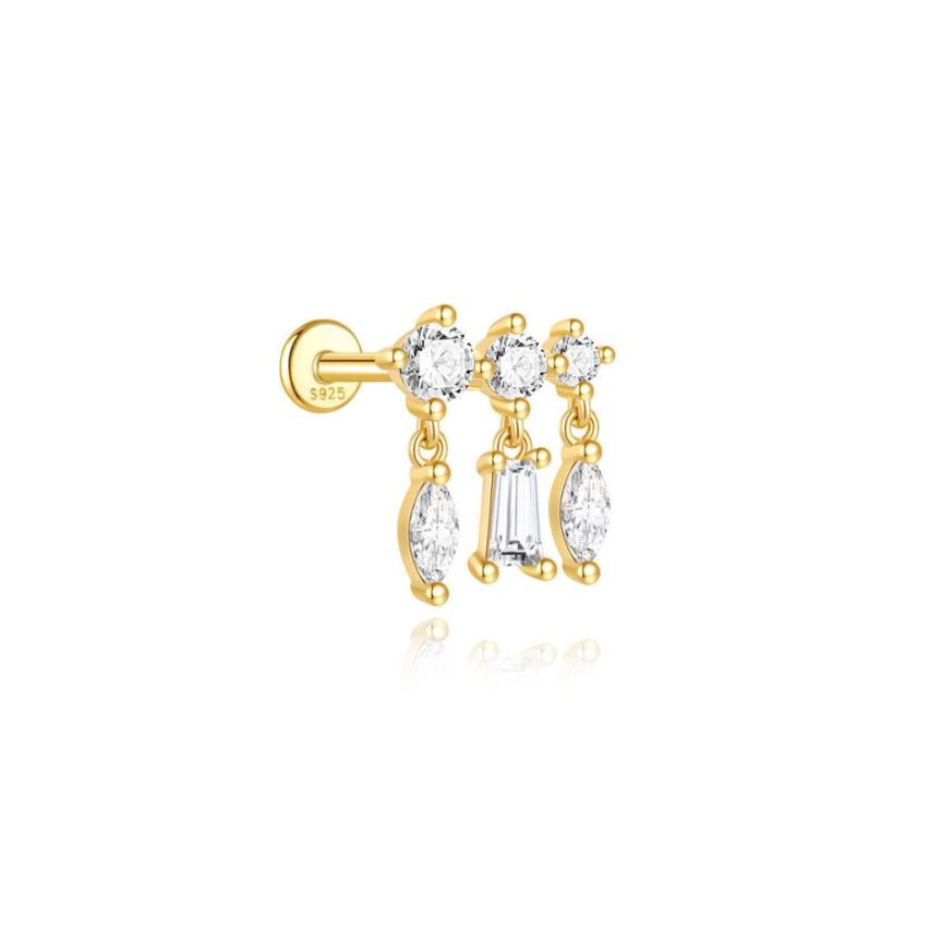 925 Silver New Gold Plating Zircon Piercing Earrings 1.02g