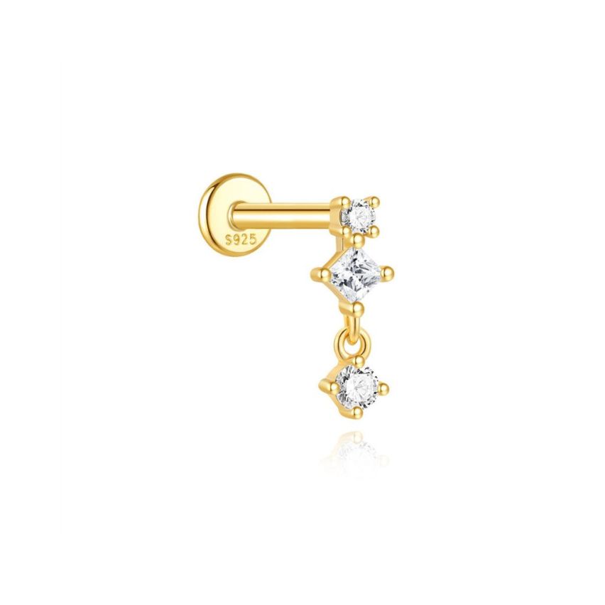 925 Silver New Gold Plating Zircon Piercing Earrings 0.36g