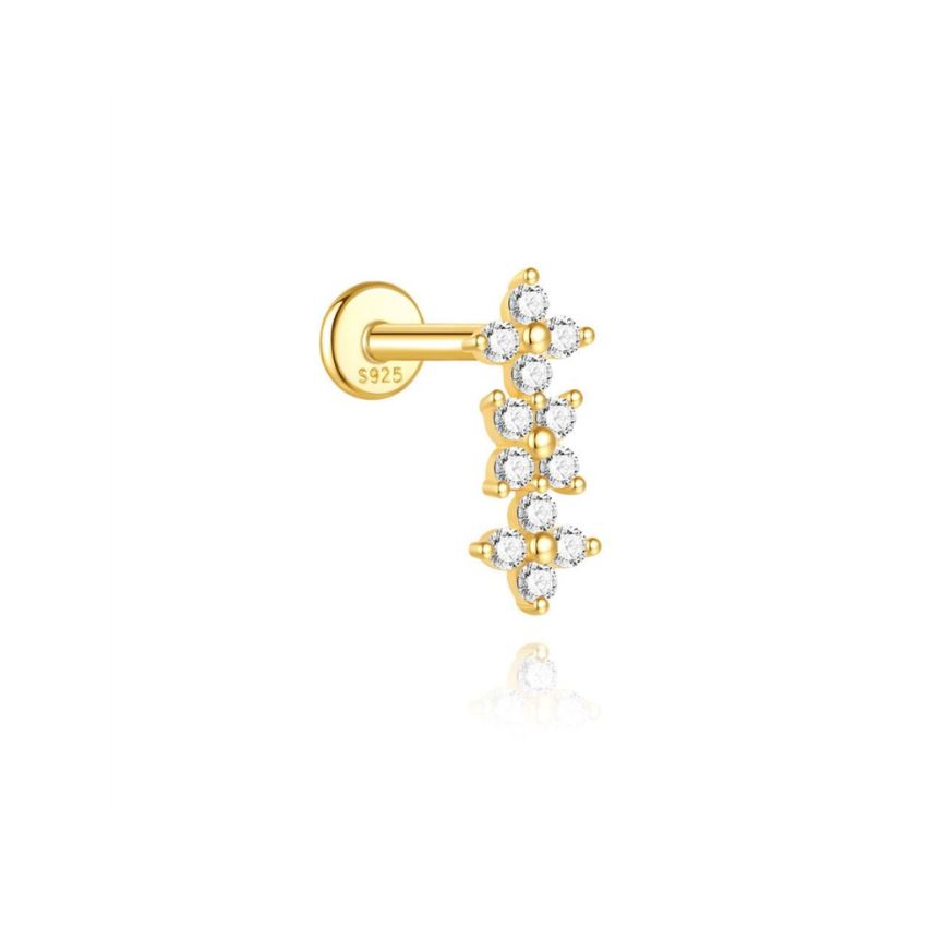 925 Silver New Gold Plating Zircon Piercing Earrings 0.58g