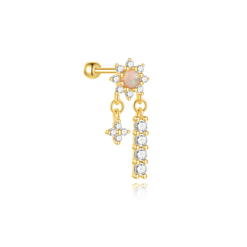 925 Silver Gold Plating Zircon Piercing Earrings 0.92g 19x6.5mm