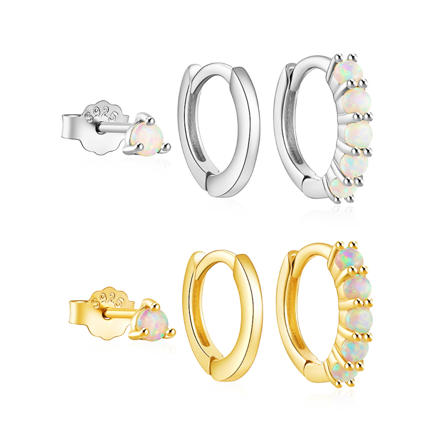 925 Silver Gold Plating Zircon Sets Earrings 1.4g