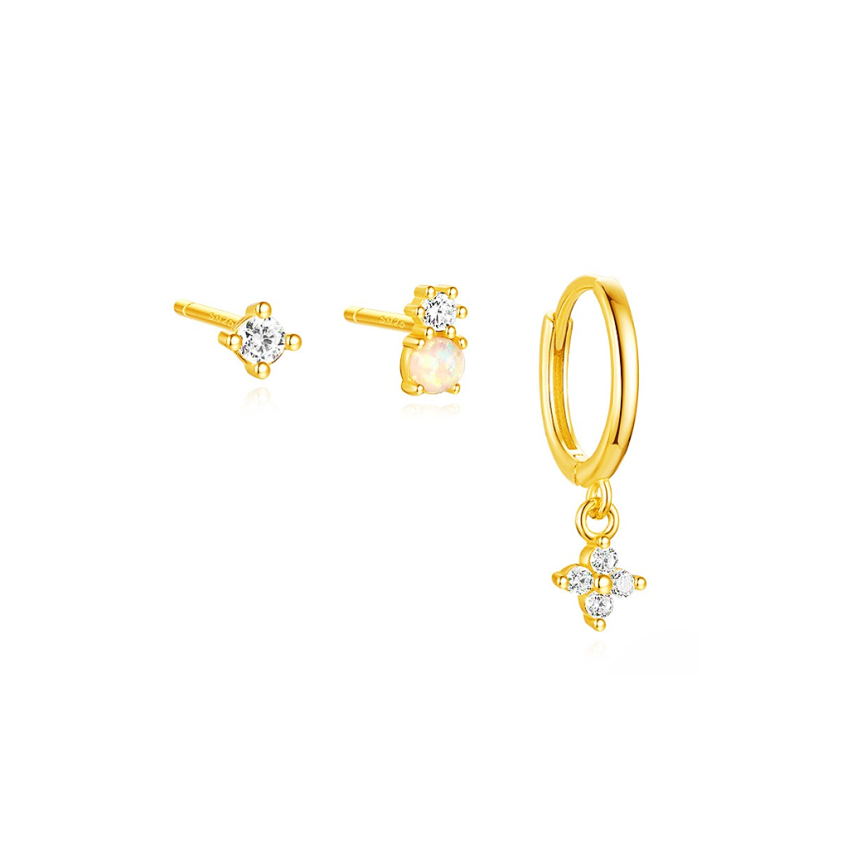 925 Silver Gold Plating Zircon Sets Earrings 1.57g