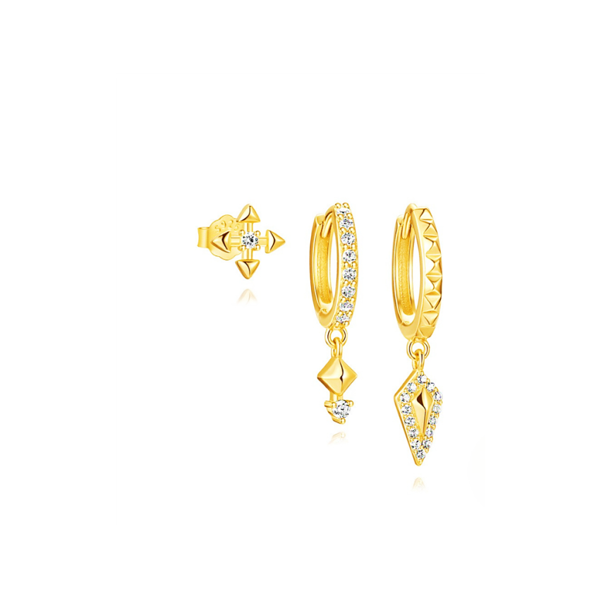925 Silver Gold Plating Zircon Sets Earrings 1.81g