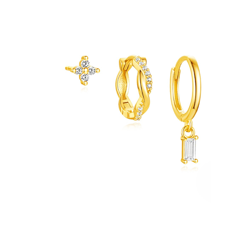 925 Silver Gold Plating Zircon Sets Earrings 1.57g