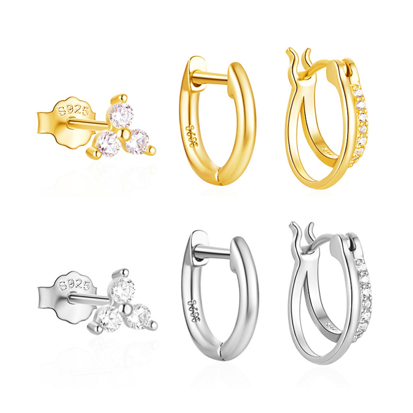 925 Silver Gold Plating Zircon Sets Earrings