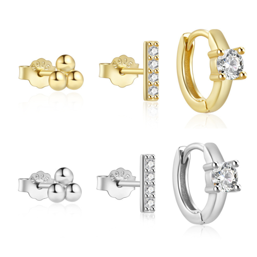 925 Silver Gold Plating Zircon Sets Earrings 1.42g