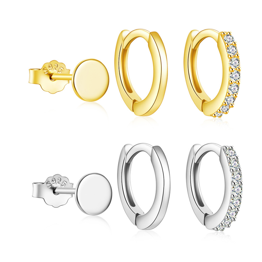 925 Silver Gold Plating Zircon Sets Earrings