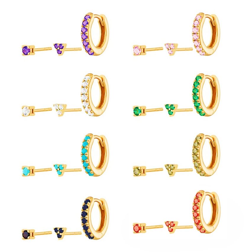 925 Silver Gold Plating Zircon Sets Earrings