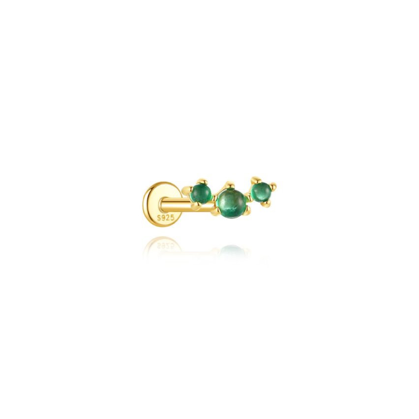 925 Silver New Gold Plating Green Zircon Stud Earrings 0.3g