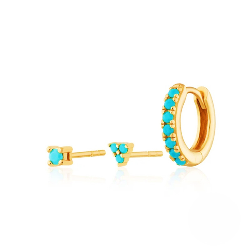 925 Silver New Gold Plating Lake blue Zircon Sets Earrings 2g