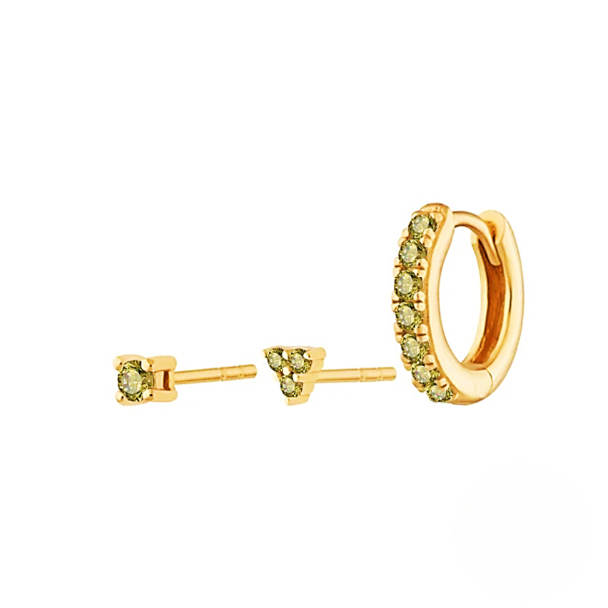 925 Silver New Gold Plating Olive green Zircon Sets Earrings 2g