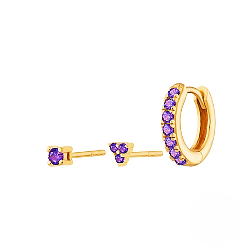 925 Silver New Gold Plating Purple Zircon Sets Earrings 2g